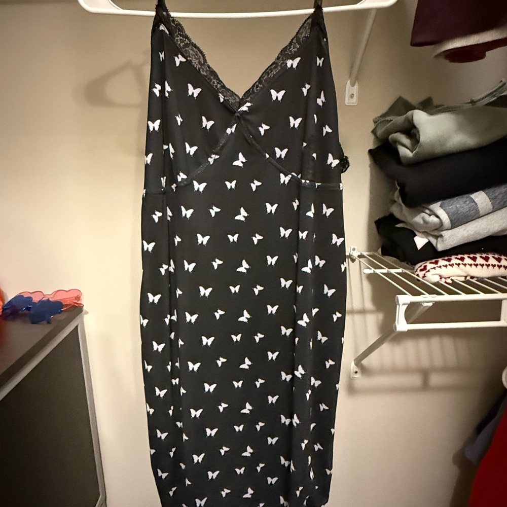 Wild Fable Black Midi Dress with White Butterfly Design